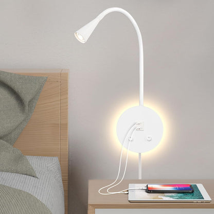 Book Lights for Reading at Night, LED Wall Mounted Reading Light, Flexible Gooseneck Wall Lamps for Bedroom, Plug in Wall Lights with USB Charging, Bedside Wall Sconces Focused Bed Lamp (Black)