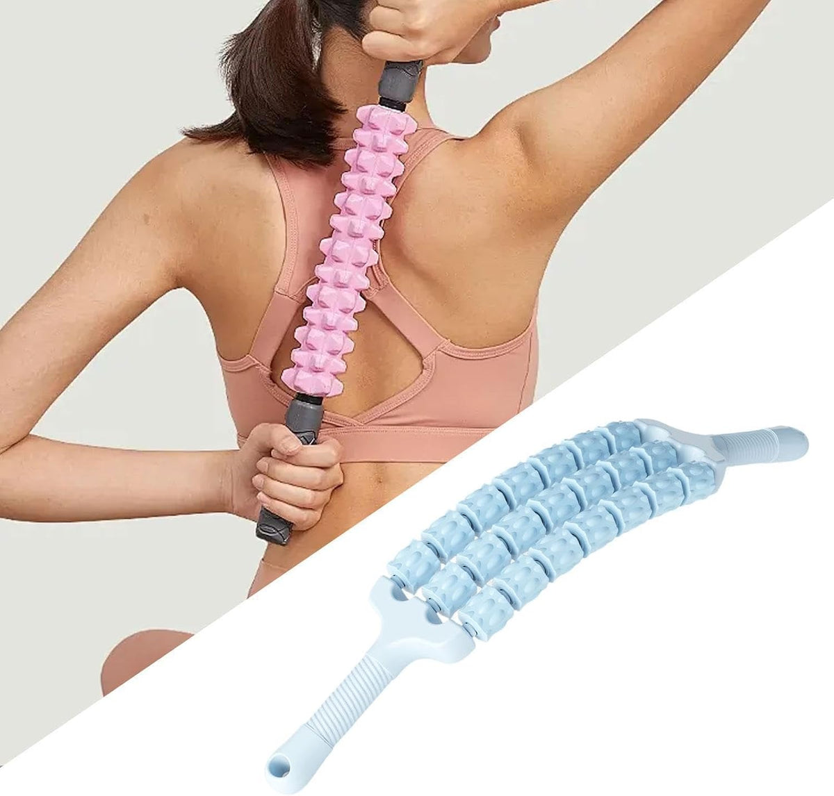 Massage Roller Sticks Handheld Body Relaxation Manual Massage Tool Ergonomic Grip Multifunctional Anti Slip Handle Suitable for, Blue