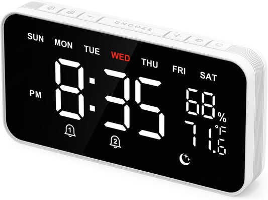 Dekala Digital Alarm Clocks for Bedrooms, Loud Alarm Clock for Heavy Sleepers, Temperature & Humidity Detect, Dual Alarms Weekday/Weekend Mode, Large Display Auto Dimmer, Sleep Sound，9 Ringtone