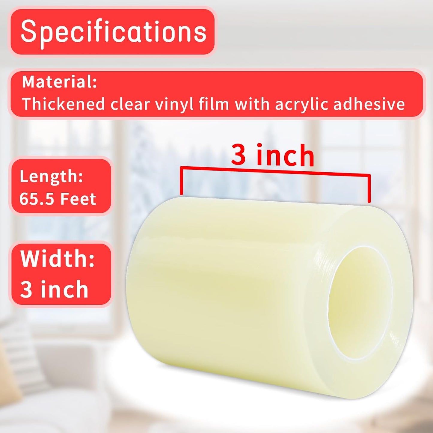 Window Sealing Tape, Window AC Insulation Tape, White 3 Inch x 65 FT | Waterproof Blocker for Cold Heat Air, Windproof, No Residue Strong adheisve