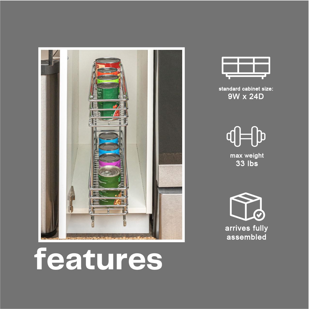Household Essentials Glidez Multipurpose Chrome-Plated Steel Pull-Out/Slide-Out Storage Organizer for Cookware and Bakeware - 2-Tier Design - Fits Standard Size Cabinet or Shelf, Chrome
