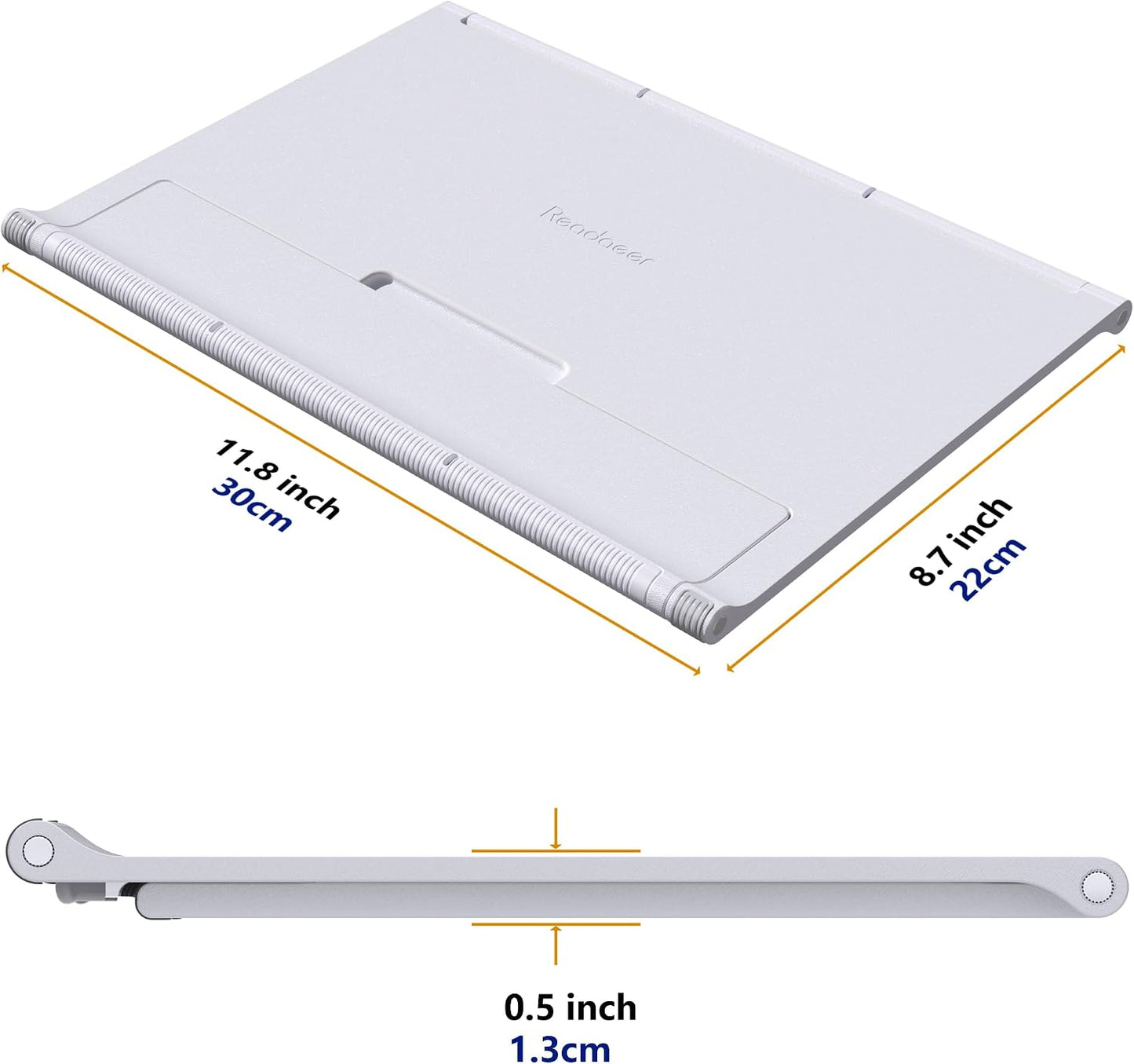 Readaeer Portable Book Stand Free Angle Adjustable Book Holder for Thick Textbook Collapsible Lightweight Book Rest (White)