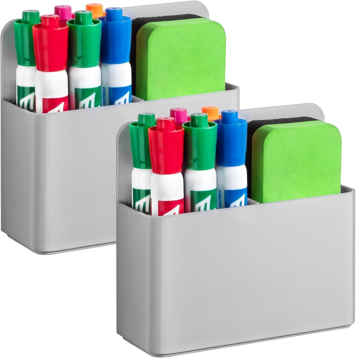 2 Pack Magnetic Pen Holder Cup for Whiteboard, Classroom Supplies | Plastic Magnetic Dry Erase Marker Holder for Refrigerator Fridge, Pencil Cup for School, Locker Accessories Organizer-White