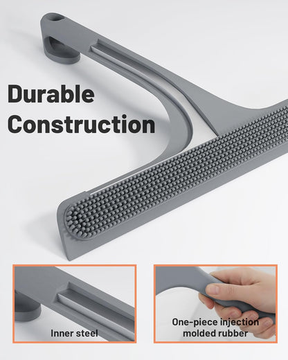 2-in-1 Silicone Shower Squeegee with Hook,Dual-Sided Design with Scraper & Scrub Surface,Rust-Proof Stainless Core,Streak-Free Bathroom Squeegee for Glass Doors,Mirrors,Windows,Car Windshields (Black)