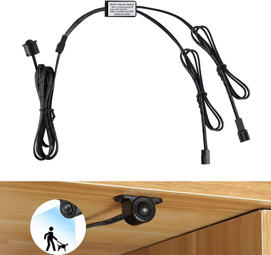 Litever Human Motion Activated Sensor Switch Black. Independent Sensor Head. DC12~24V 3A. Perfect for DIY LED Lighting for Gun Safe, Closet, Wardrobes, Pantry, Cabinet, Kitchen Cabinets, Bed Light