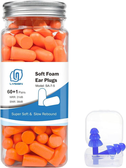 LYSIAN Foam Ear Plugs for Sleep, 60 Pairs, 38dB SNR, Purple