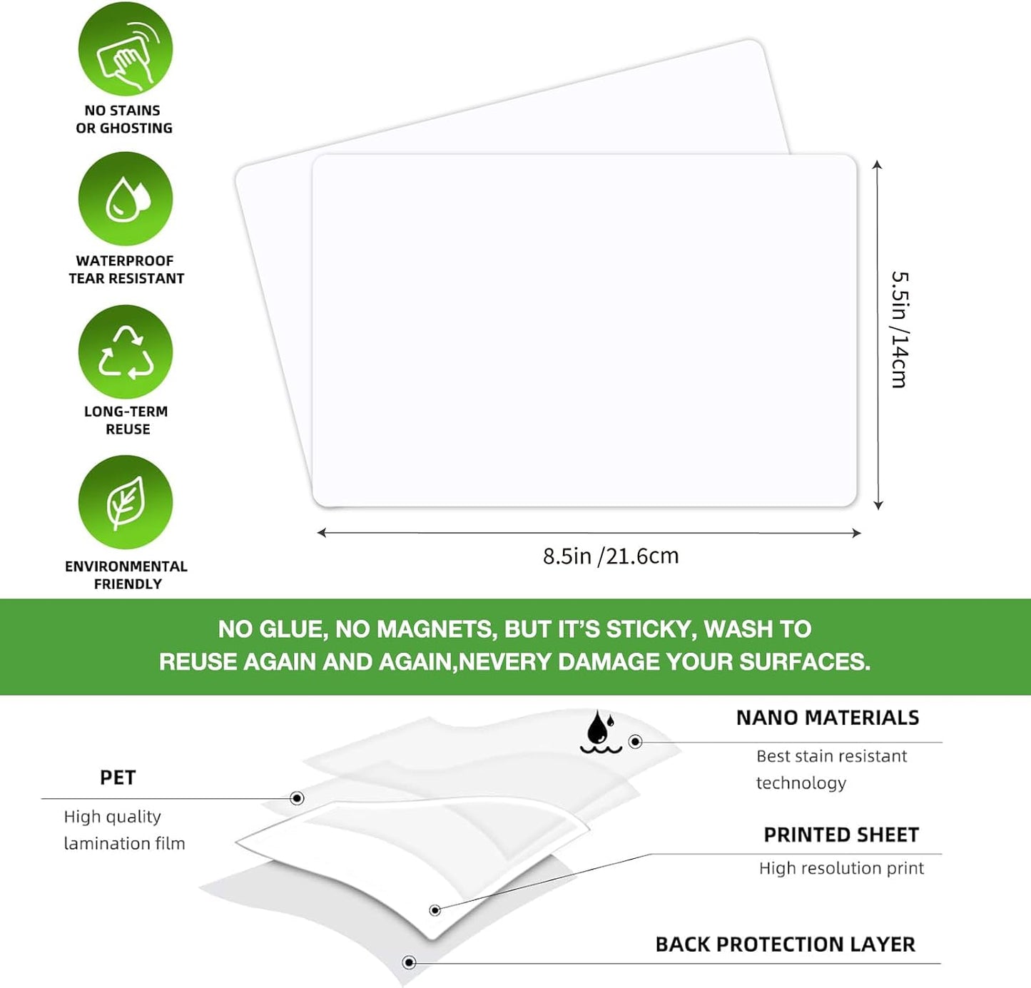 SVNOOC Multi-Use Label Stickers Dry Erase Sticky Notes, Labels for Storage Bin, Wall, Refrigerator, Home, Office, Classroom Use 4x6 inches (6 Pack)