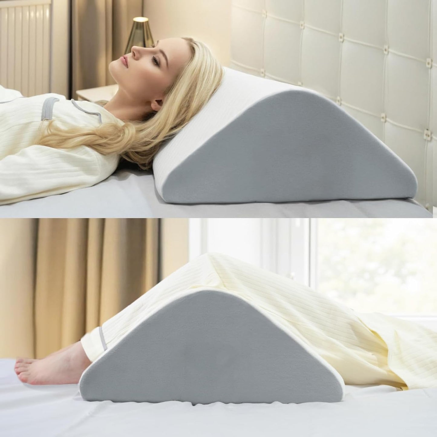 Knee Wedge Pillow for Leg Elevation, 6.3 Inch Triangle Design, Post Surgery Recovery Support, White