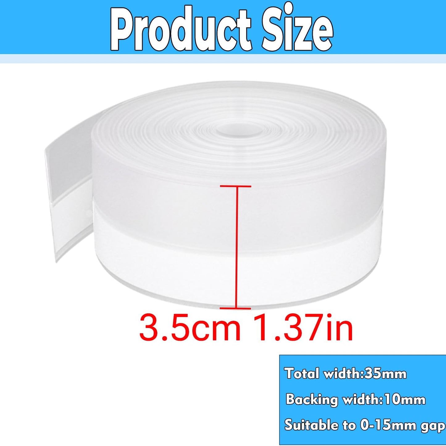 Silicone Weather Stripping Seal Door Tape 16.5 Feet Strip Bottom Draft Insulation Stopper Weatherproof Soundproof for Door Frame or Window Bathroom Shower Glass Gaps