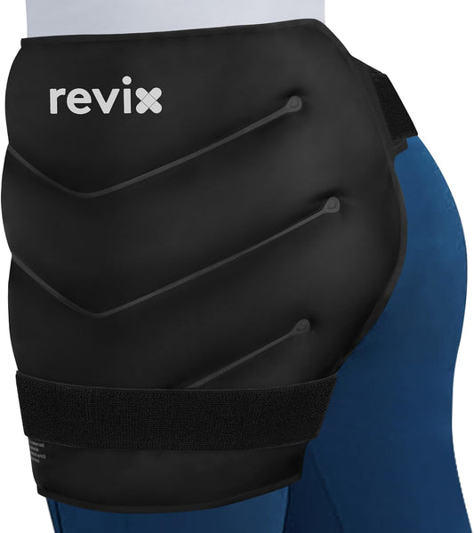REVIX Extra Large Hip Ice Pack Wrap After Surgery, Hot Cold Packs for Hip | Reusable Gel Cold Pack for Hip Replacement Recovery, Sciatic Nerve, Cold Therapy Hip Flexor Compression Wrap, Black