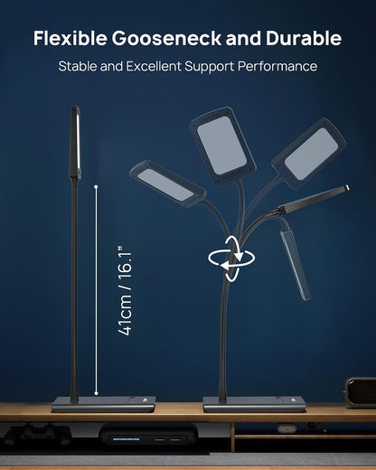 TROND Desk Lamp, Dimmable Eye-Caring Table Lamp, Memory Function, Black | 3 Color Modes 7 Brightness Levels, Flexible Gooseneck, Touch Control, Desk Light for Home Office Dorm Room Essentials