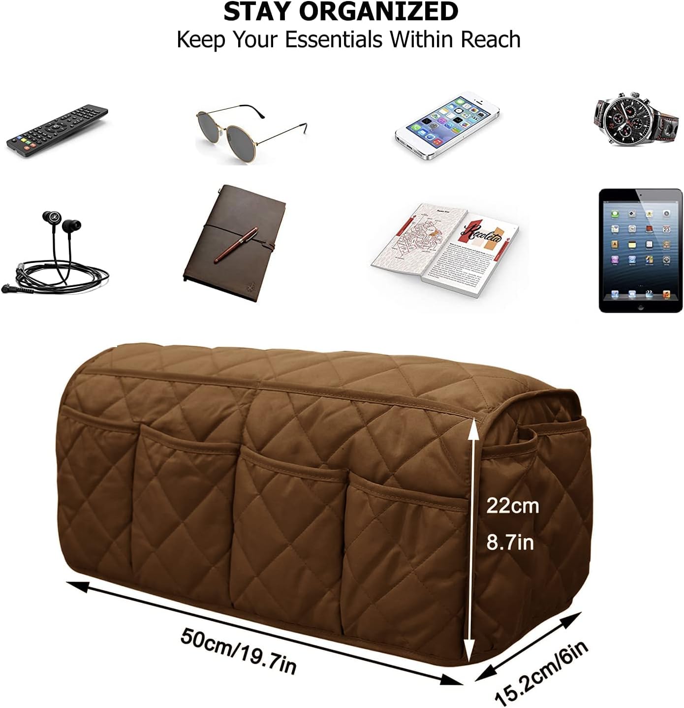 Armchair Caddy,Non Slip Recliner Organizer,Waterproof Sofa Armrest Organizer, Remote Control Holder for Recliner.Chair Arm Organizer with 14 Pockets for TV Remote, Phone, Magazine