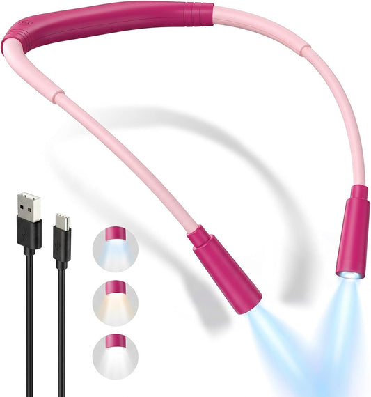 Rechargeable Book Light,3 Colors and Brightness Adjustable Reading Light,Bendable Neck Light,100hrs Long-Lasting,Perfect Reading Lamp Gift for Books in Bed, Knitting,Repairing,Working