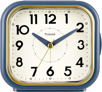Tinload 4.3" Vintage Retro Analog Alarm Clock, Super Silent Non Ticking Clock with Manual Light, Snooze, Battery Operated, Simply Design, for Living Room, Bedroom, Bedside, Desk(Blue-V2)