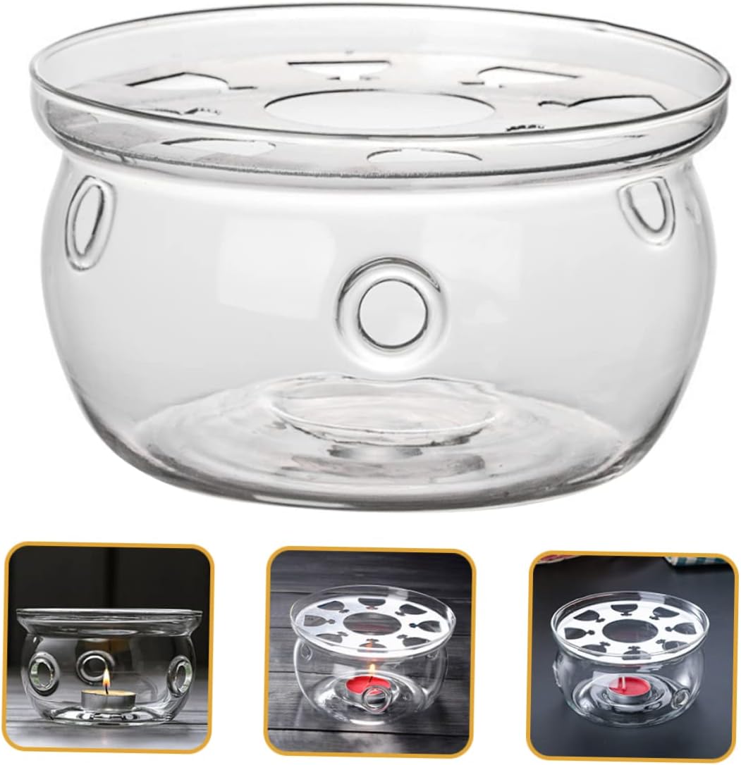 VOSAREA Glass Teapot Warmer Heating Base High Borosilicate Glass Tea Warmer for Home Use Elegant Desktop Teapot Heater Candle Holder for Loose Leaf Tea and