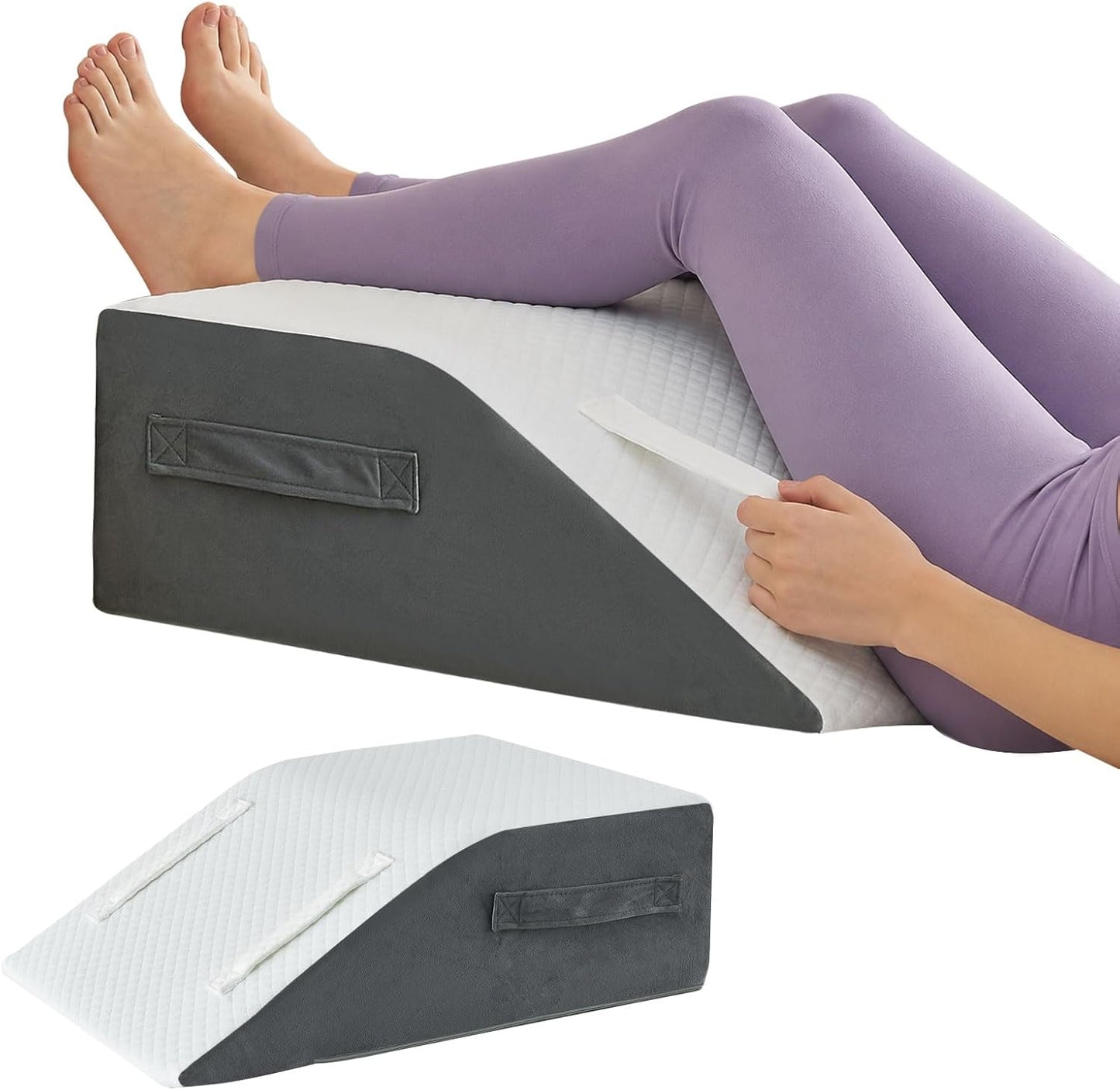 Yojoker Leg Elevation Pillow Blood Circulation, Memory Foam Wedge Pillow for Legs Swelling, Leg Elevation Pillows for After Surgery, Knee Wedge Pillow for Sleeping Back Hip Ankles Relief White/Grey