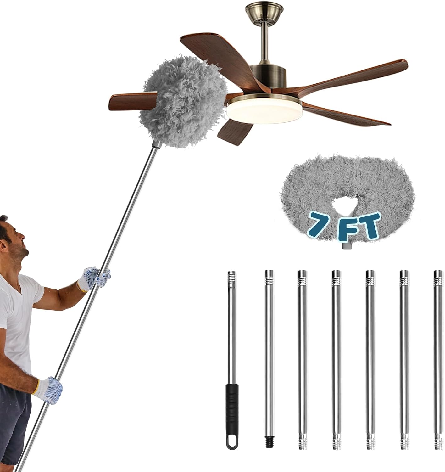 Storystore Ceiling Fan Cleaner Duster, Adjustable Microfiber Duster | 4.2FT Fan Cleaner with 13-50" Pole for Cleaning Fan Blades, Cobwebs, Walls, Doors and Windows, Brush for Dust Removal