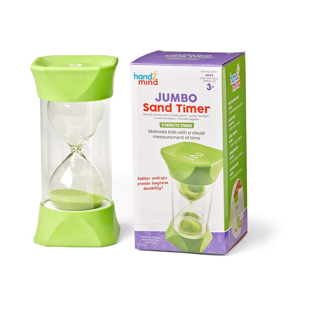 hand2mind Orange Jumbo Sand Timers, 5 Minute Sand Timer, Hourglass Sand Timer with Soft Rubber End Caps Offers Quiet Pausing, Classroom Sand Timers for Kids, Teeth Brushing and Game Timer (Set of 1)