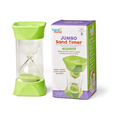 hand2mind Orange Jumbo Sand Timers, 5 Minute Sand Timer, Hourglass Sand Timer with Soft Rubber End Caps Offers Quiet Pausing, Classroom Sand Timers for Kids, Teeth Brushing and Game Timer (Set of 1)