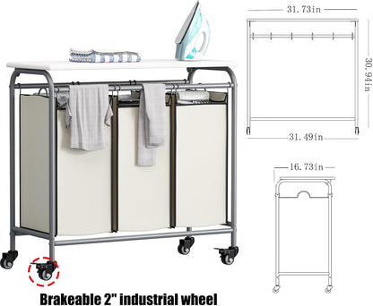 LINZINAR 3 Section Laundry Hamper, Black Laundry Basket 135L Laundry Sorter | Laundry Room Organization with Heavy Duty Rolling Lockable Wheels and Removable Bag, Bedroom Laundry Cart for Clothes Storage