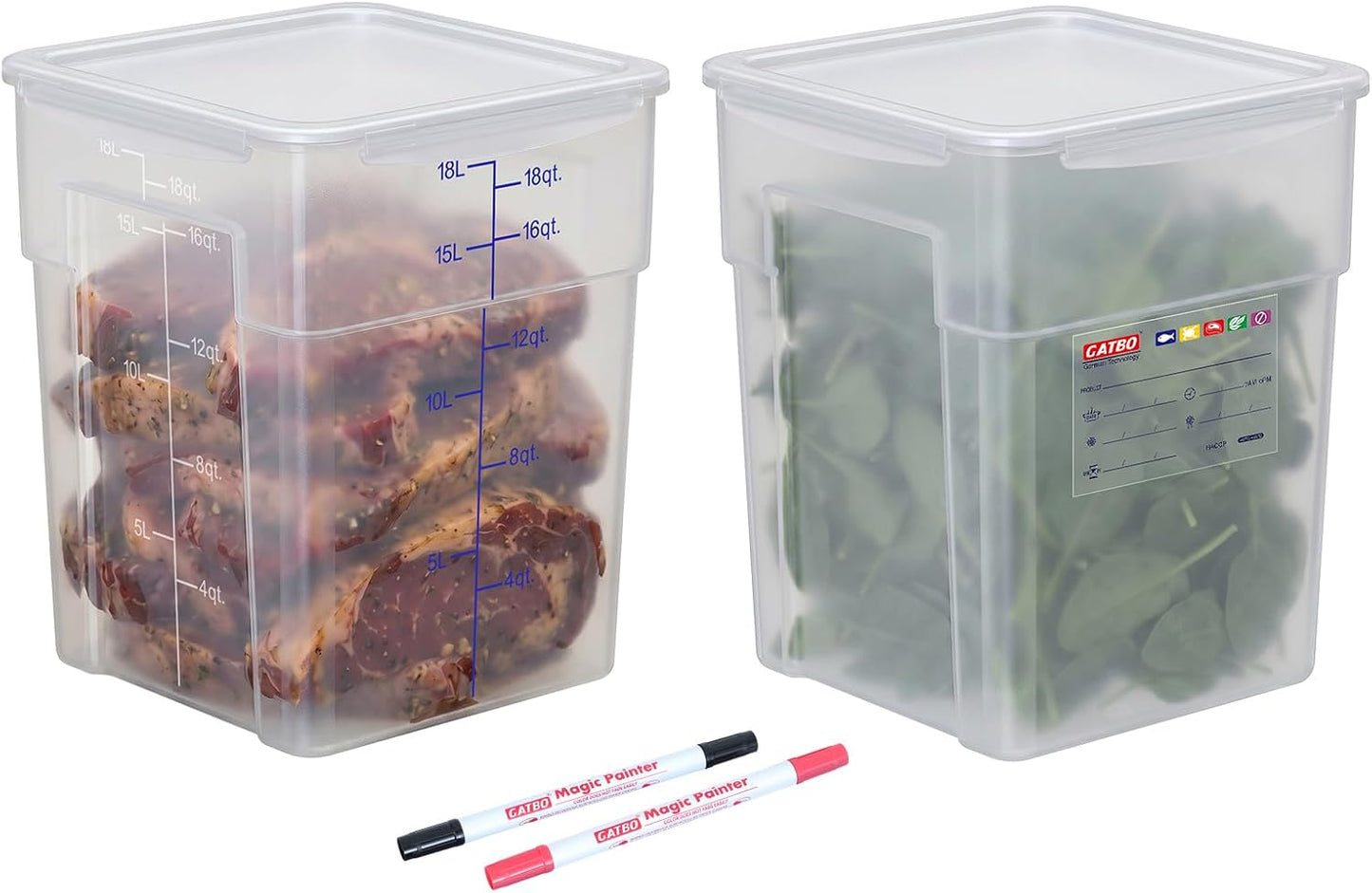 2 Pack 18 QT BPA-Free Translucent Polypropylene Airtight Food Storage Containers, Labeling Area, Stackable Bulk Storage for Flour, Rice, Sugar & Pet Food