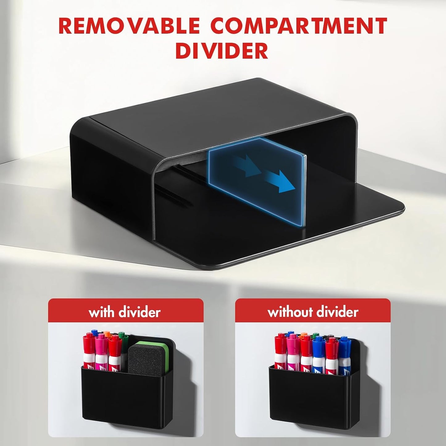 BEYGORM Plastic Magnetic Pen Holder, Powerful Magnet, 2 Pack | Classroom Must Haves, Dry Erase Marker Holder for Whiteboard, School Locker Organizer, Pencil Cup for Refrigerator(Black)