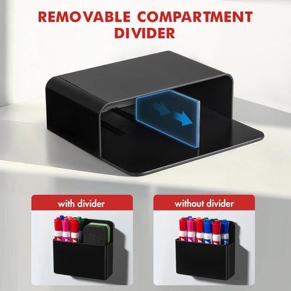 BEYGORM Plastic Magnetic Pen Holder, Powerful Magnet, 2 Pack | Classroom Must Haves, Dry Erase Marker Holder for Whiteboard, School Locker Organizer, Pencil Cup for Refrigerator(Black)