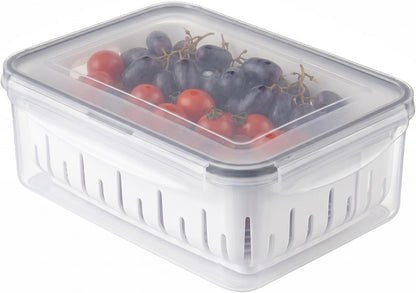 11.4 Cup Produce Saver Container for Fridge with Colander 2.7L | Airtight Fruit & Vegetable Storage Bin, Removable Strainer Basket, BPA-Free, Stackable, White Colander