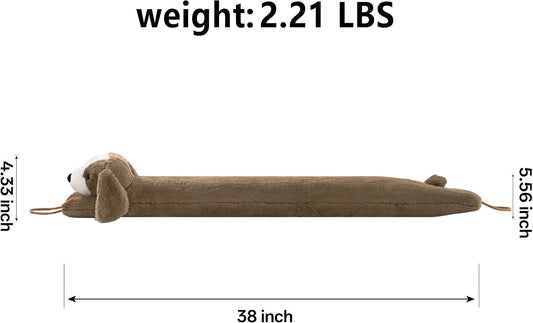 habibee Door Draft Stopper, Weighted Noise Blocker 38 in Coffee Dog | Robust Herringbone Fabric, Weighted Sandbags, Bouncy Cotton Filling, Blocks Light & Dust, Tool-free Setup, Animal Home Decor