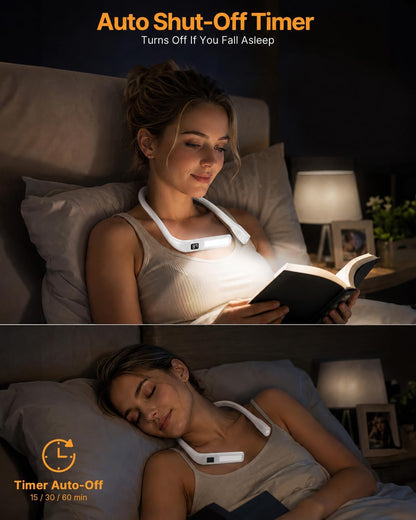 Reading Light Book Lovers Gifts: Upgraded Neck Light with Power Display & Timer, 80Hrs Rechargeable Book Lights for Reading at Night,Birthday Gifts for Readers Women, Knitting Crochet Accessories