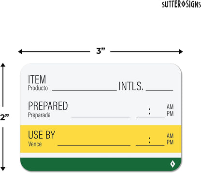 Sutter Signs Shelf Life Stickers for Food Prep 500 Removable Labels 1" x 2" | 500 Removable Food Rotation Labels, Bilingual English/Spanish Use By Labels, 1" x 2" Roll