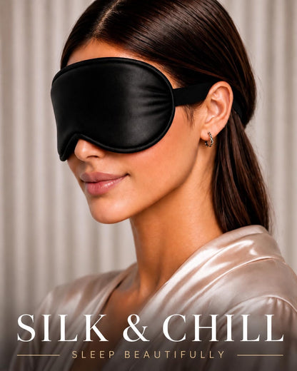 Silk & Chill™ 22 Momme Mulberry Silk Sleep Mask, 3D Eye Mask, Black