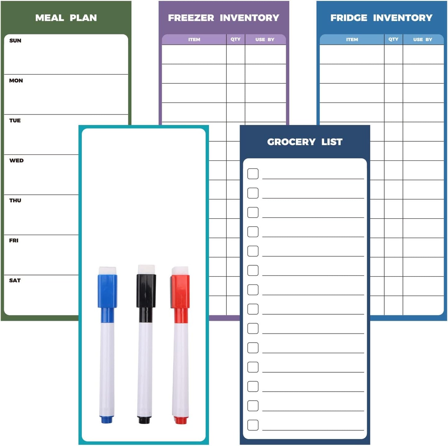 Magnetic Whiteboard for Fridge 5pcs 4x10inch Dry Erase | Magnetic Meal Planner Board for Kitchen Refrigerator - Fridge & Freezer Inventory List Weekly Menu Plan Board Grocery List