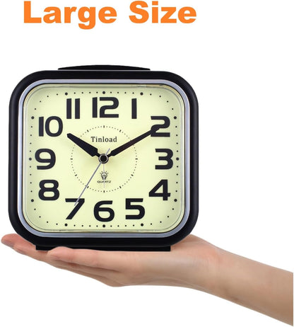 Tinload 5.5" Large Analog Alarm Clock Silent Non Ticking, Glow in Dark dial, Gentle Wake, Beep Sounds, Increasing Volume, Battery Operated Snooze and Manual Light, Easy Set (Best for Elder)