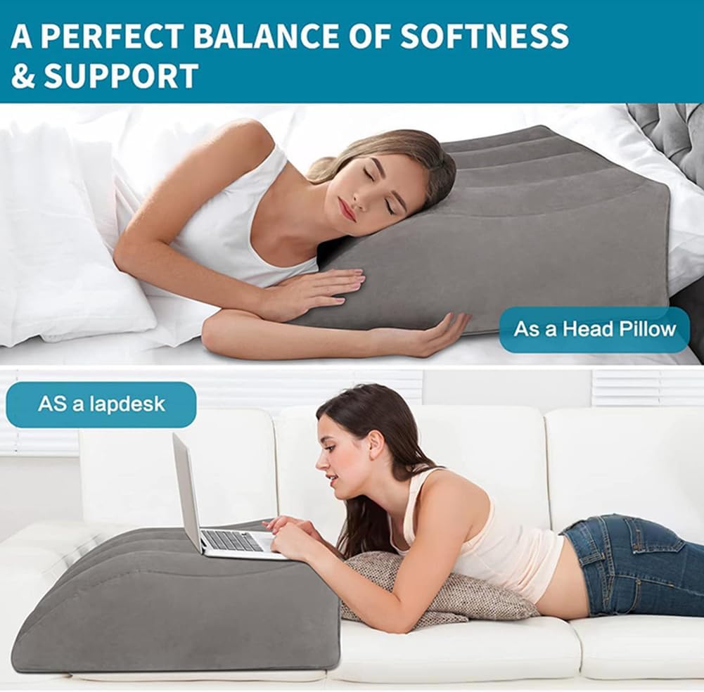 Leg Elevating Pillow, Inflatable Wedge Pillows for Sleeping, Leg Pillow Elevation Blood Circulation and Reduce Swelling, Comfort Bolster Pillow for Legs for Pregnant, Surgery and Injury