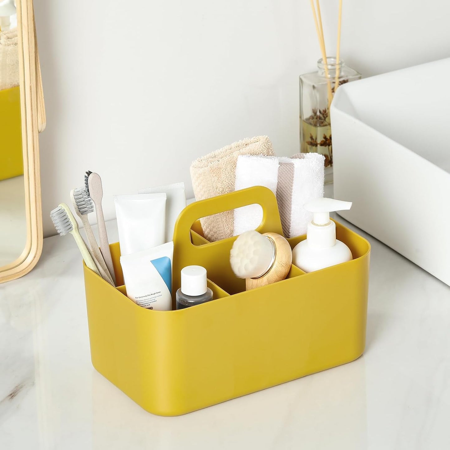 Multiuse Caddy Organizer with Handle, Portable Divided Plastic Tote Bin - Art Craft, Stationary Pen Marker Crayons, Makeup Hair Supplies Storage - Bathroom, Classroom, Dorm, Office, Desk Holder - Grey