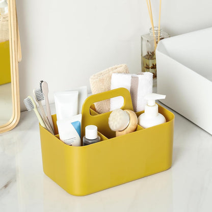 Multiuse Caddy Organizer with Handle, Portable Divided Plastic Tote Bin - Art Craft, Stationary Pen Marker Crayons, Makeup Hair Supplies Storage - Bathroom, Classroom, Dorm, Office, Desk Holder - Grey