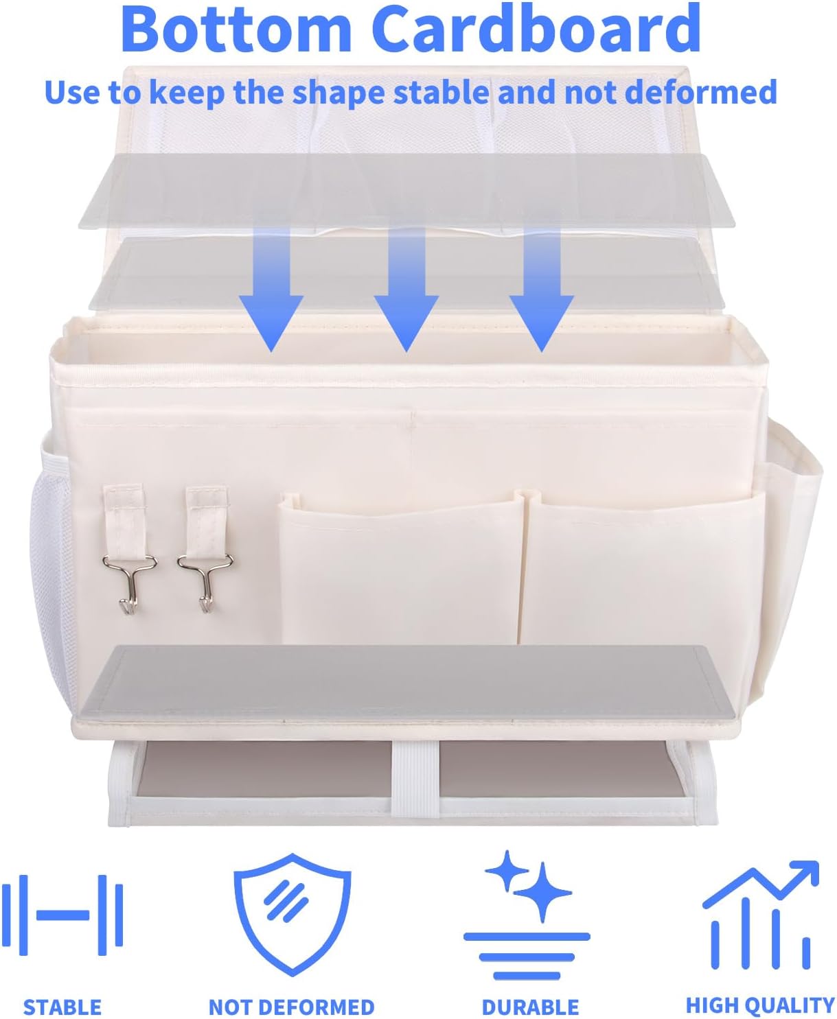 2Pcs Bedside Caddy for Dorm Bed Bedside Organizer, Bedside Storage with 10 Pockets and Power Strip Holder, Multifunctional Bedside Pocket for Home, College, Dorm, Bunk/Hospital/Crib Bed (Beige)