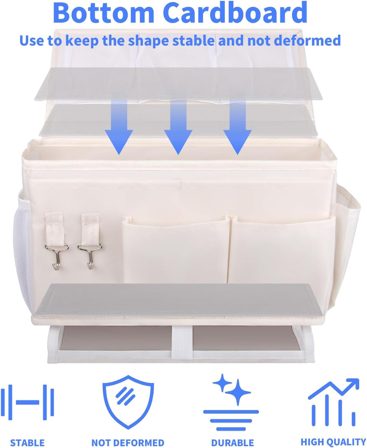 2Pcs Bedside Caddy for Dorm Bed Bedside Organizer, Bedside Storage with 10 Pockets and Power Strip Holder, Multifunctional Bedside Pocket for Home, College, Dorm, Bunk/Hospital/Crib Bed (Beige)
