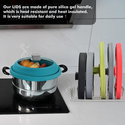 Microwave Splatter Cover Glass Splatter Guard Lid with Collapsible Silicone for Food Pot Cover Plate Cover 10.8 inch Black