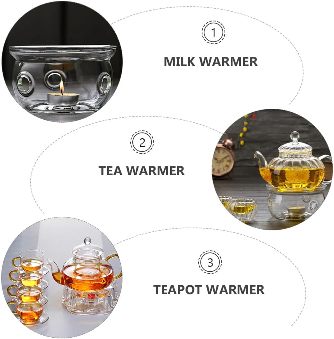 TIDTALEO Glass Teapot Warmer and Coffee Warmer Set, High Borosilicate Glass with Round and Heart-Shaped Heating Bases, 2pcs Tea Accessory for Home and Office Use