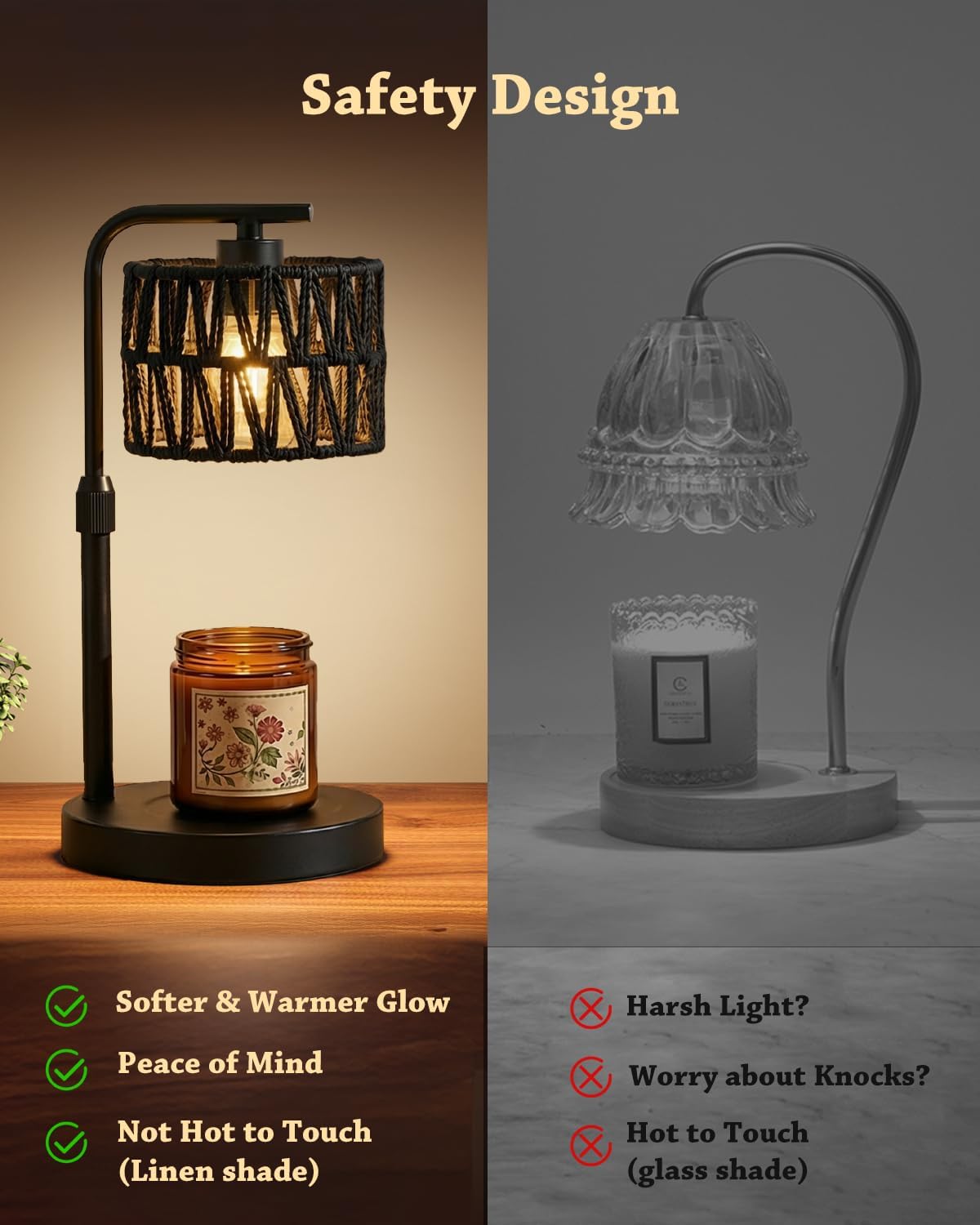 Candle Warmer Lamp with Timer Dimmer, Height Adjustable Modern Farmhouse Candle Warmer, Electric Candle Lamp Warmer with 2 Bulbs, Birthday Gifts for Women Mom, Gift for Home Decor