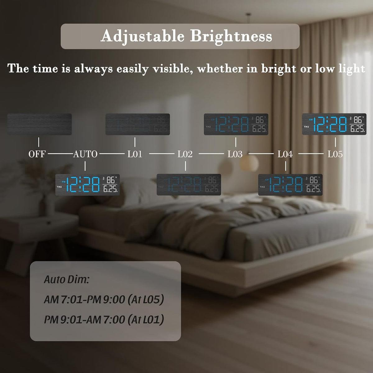 DreamSky Wooden Digital Alarm Clock for Bedroom with Large Numbers