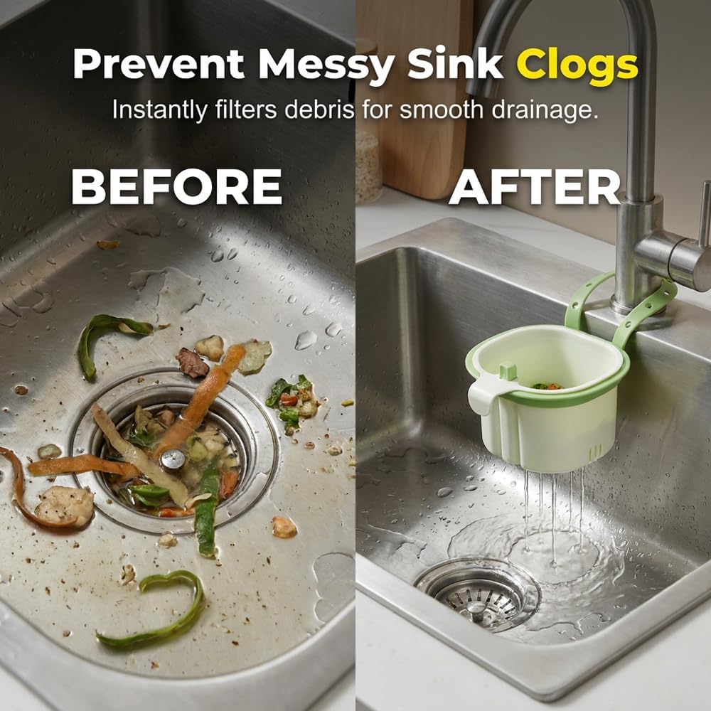 2026 New Cactus Kitchen Sink Strainer Basket, Sink Drain Strainer Self-Cleaning Faucet Hanging Filter Basket, Multifunctional Kitchen Sink Strainer Press Automatic Dumping Basket (Green)