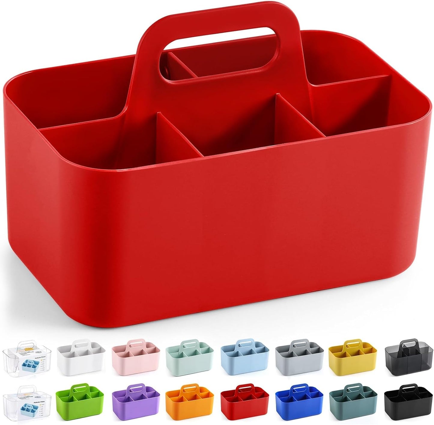 Multiuse Caddy Organizer with Handle, Portable Divided Plastic Tote Bin - Art Craft, Stationary Pen Marker Crayons, Makeup Hair Supplies Storage - Bathroom, Classroom, Dorm, Office, Desk Holder - Grey