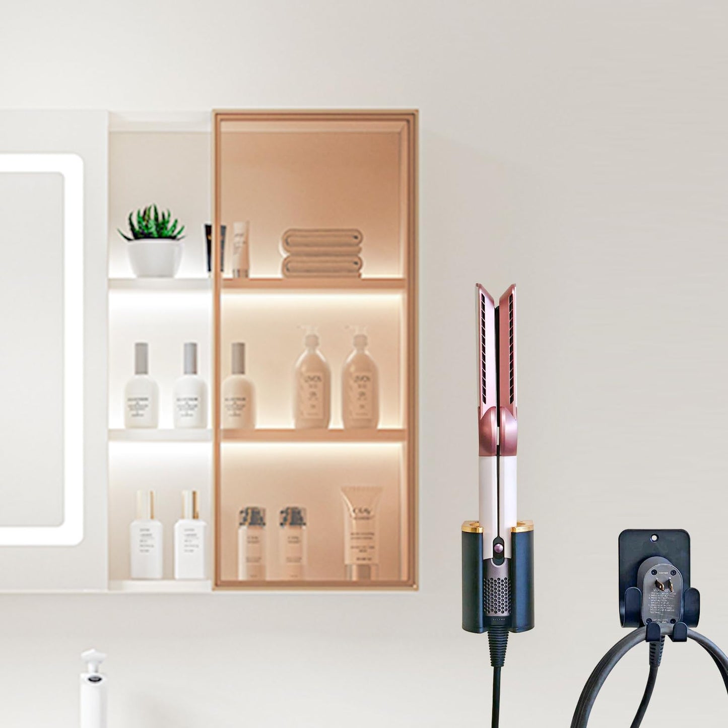 Hot Tools Organizer, Hair Tool Organizer Wall Mount Aluminum Alloy, Space-Saving Curling Iron Holder for Vanity & Bathroom with Stainless Steel Cups White CHOCHOYAH