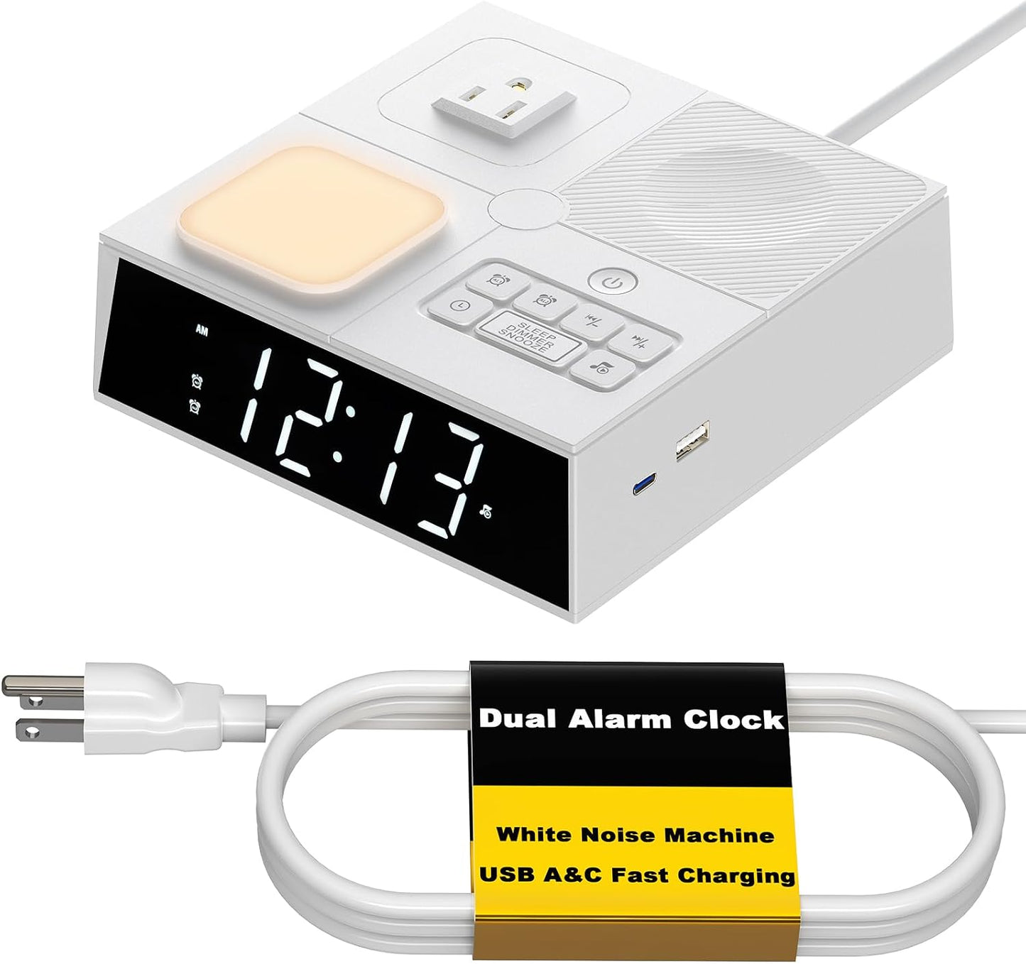 Digital Alarm Clock Sound Machine with 41 Sounds, Dual Alarms, Night Light