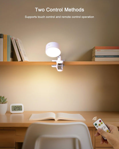 Clip on Light with 5000mAh Rechargeable Battery Operated, Eye Care Reading Light for Bed with 360° Rotation Touch & Remote, USB Clamp Light with 3 Color Modes & Dimmable for Headboard Bedside (black)