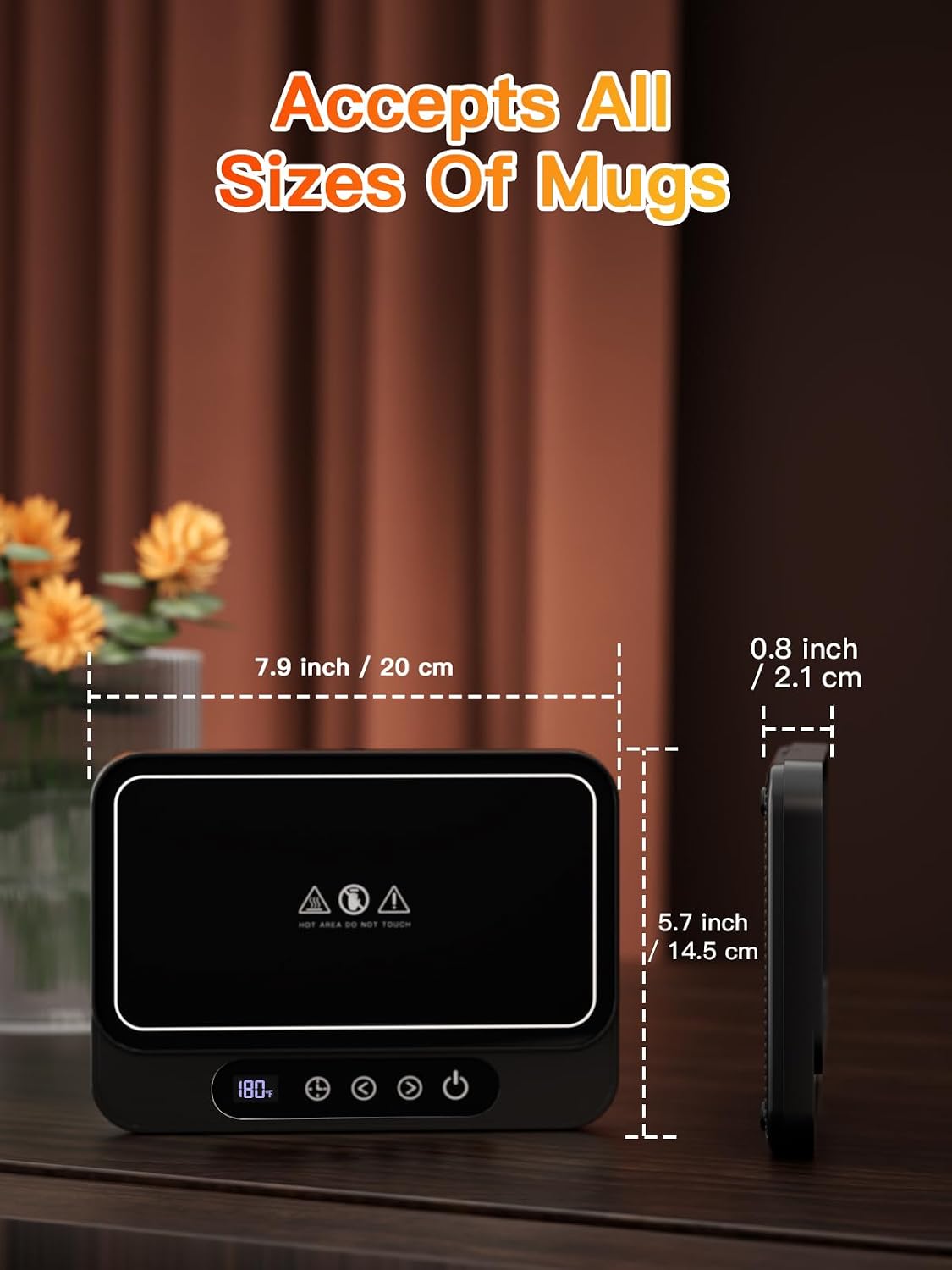 Misby Coffee Mug Warmer, 50W Large Heating Panel Mug Warmer with 6-Temp Settings, 8H Auto Shut-Off, 12H Timer, Ultra-Thin Design, Coffee Warmer for Desk, Ideal for Home, Office, and Travel (Black)