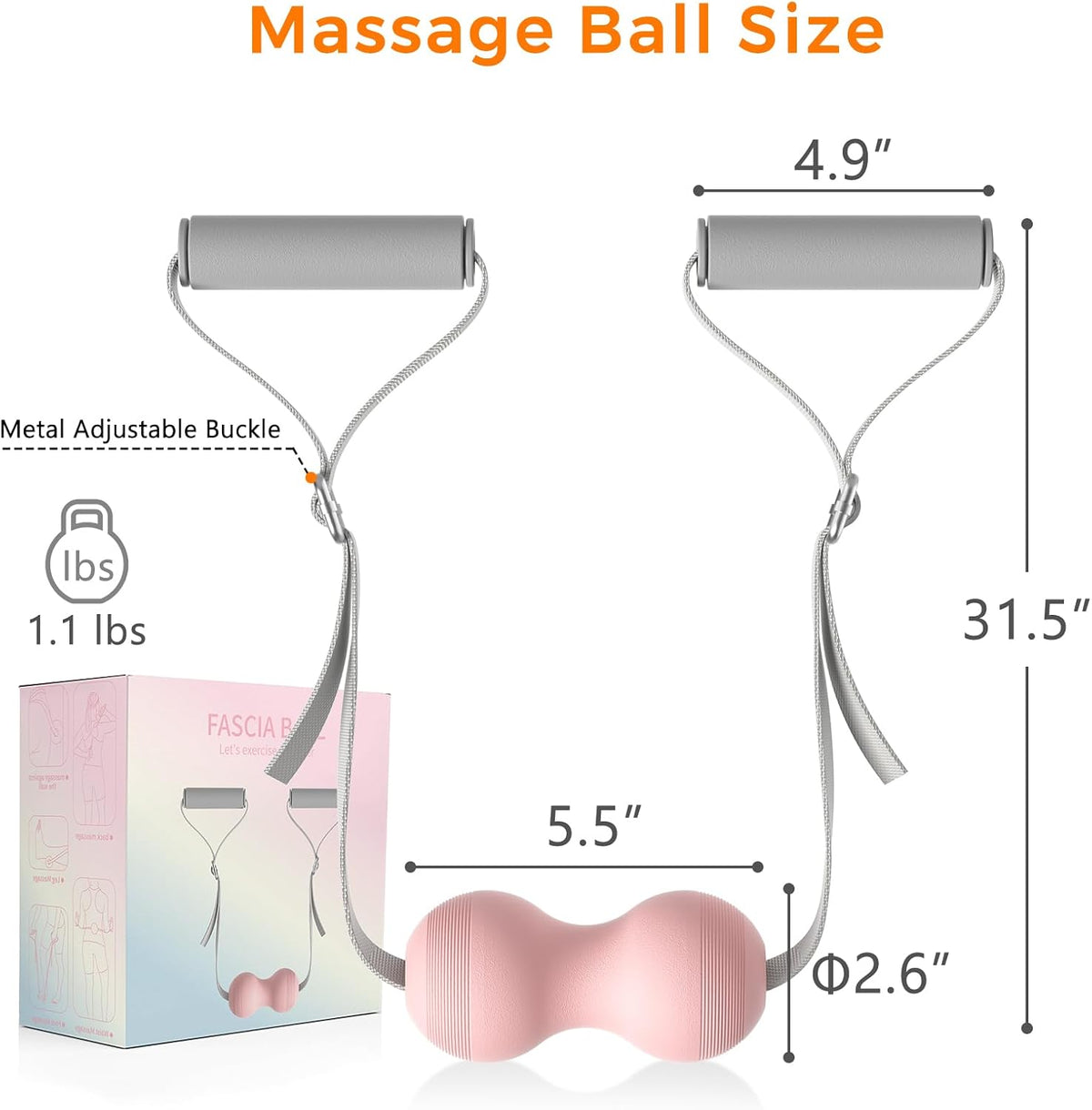 VICSKY Peanut Massage Ball with Handles & Pull Strap - Dual Trigger Point Therapy for Feet, Legs, Neck, Muscle Pain Relief, Myofascial Roller with Adjustable Strap (Pink)